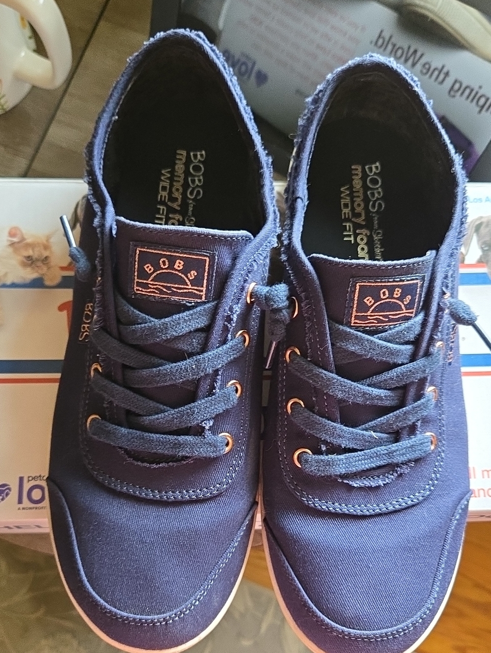BOBS from Skechers Navy Canvas Sneakers with Rose Gold Accents 9 Wide